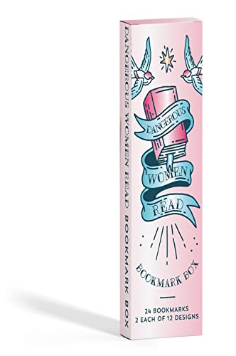 Tall box with vintage-style illustration of books and birds, reads "Dangerous Women Read".