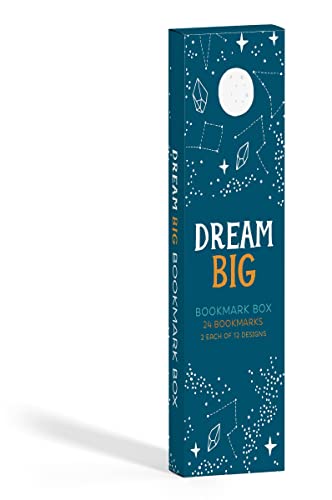 Tall blue bookmark box with "Dream Big" text and celestial designs.