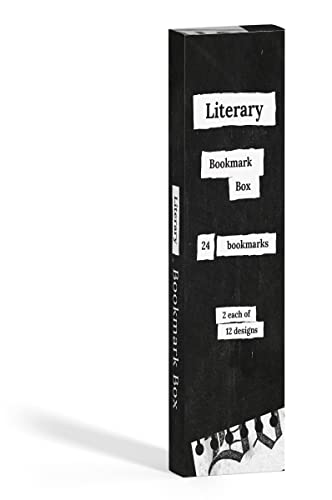 Tall black box labeled "Literary Bookmark Box" with cut-out text details.
