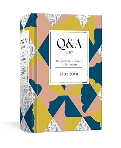 Colorful patterned five-year journal titled “Q&A a Day” shown upright.