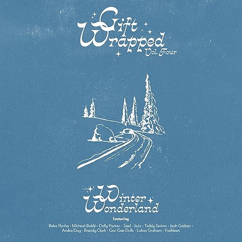 Album cover for "Gift Wrapped Vol. Four: Winter" with snowy landscape.