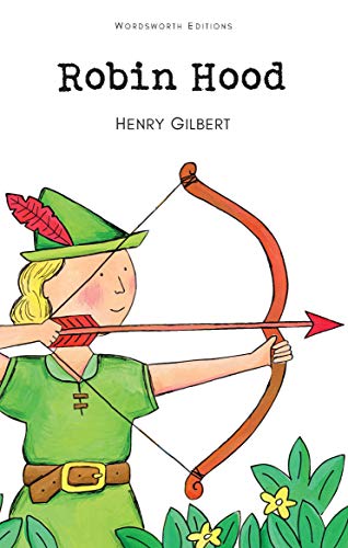 Book cover illustration of Robin Hood aiming a bow and arrow in a forest.