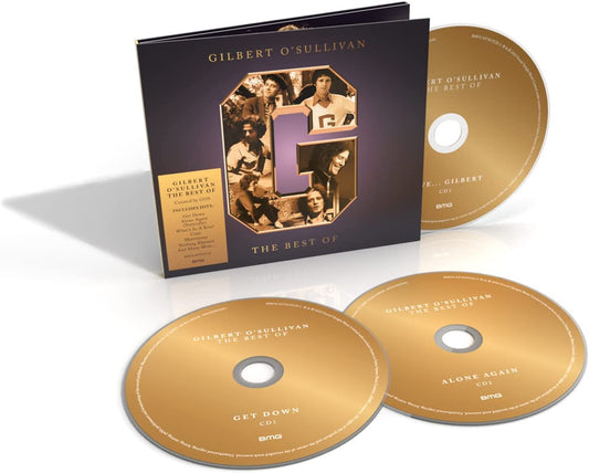 "CD case with three gold discs, featuring Gilbert O'Sullivan's image and title 'The Best Of'."