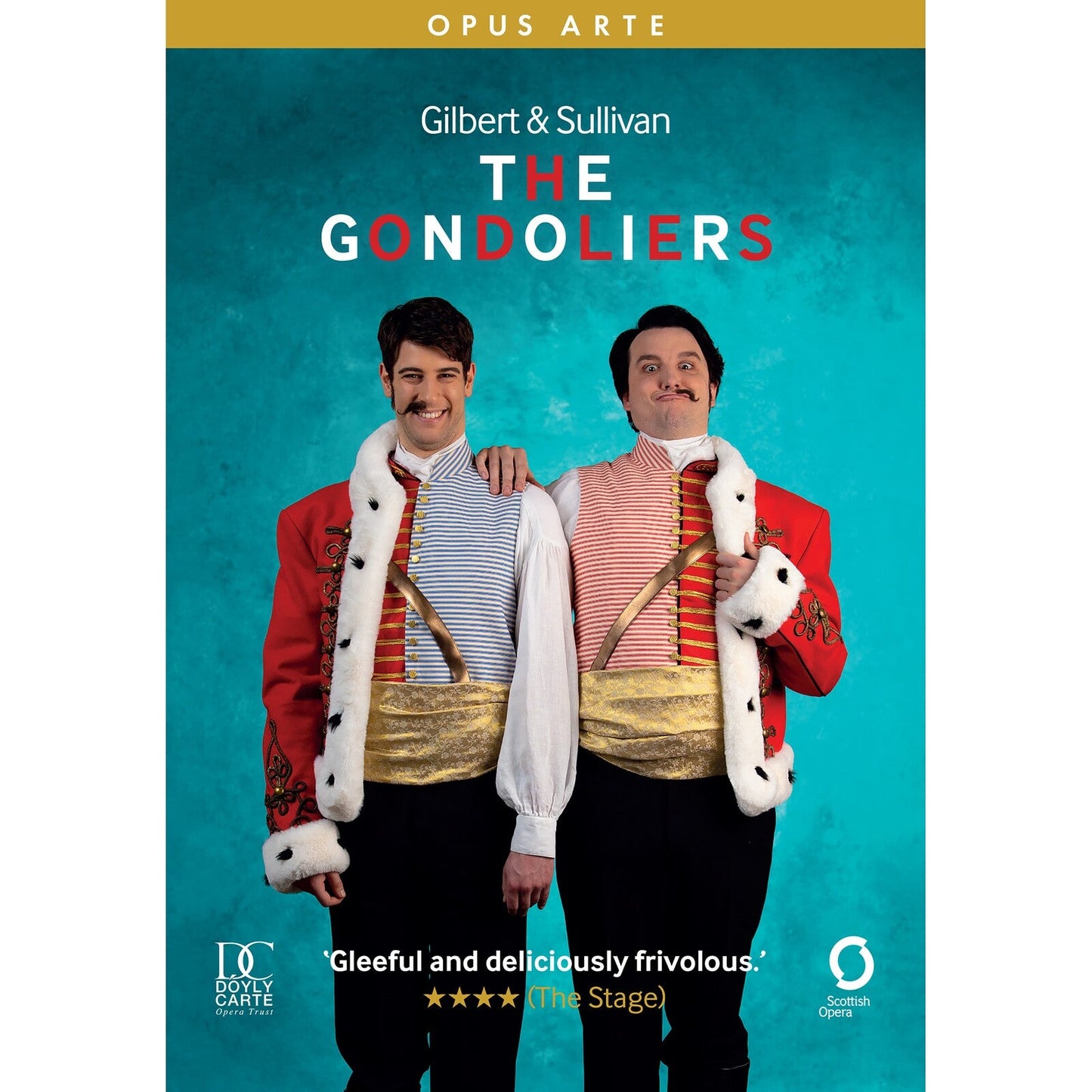 DVD cover for "The Gondoliers" featuring two men in ornate red coats.
