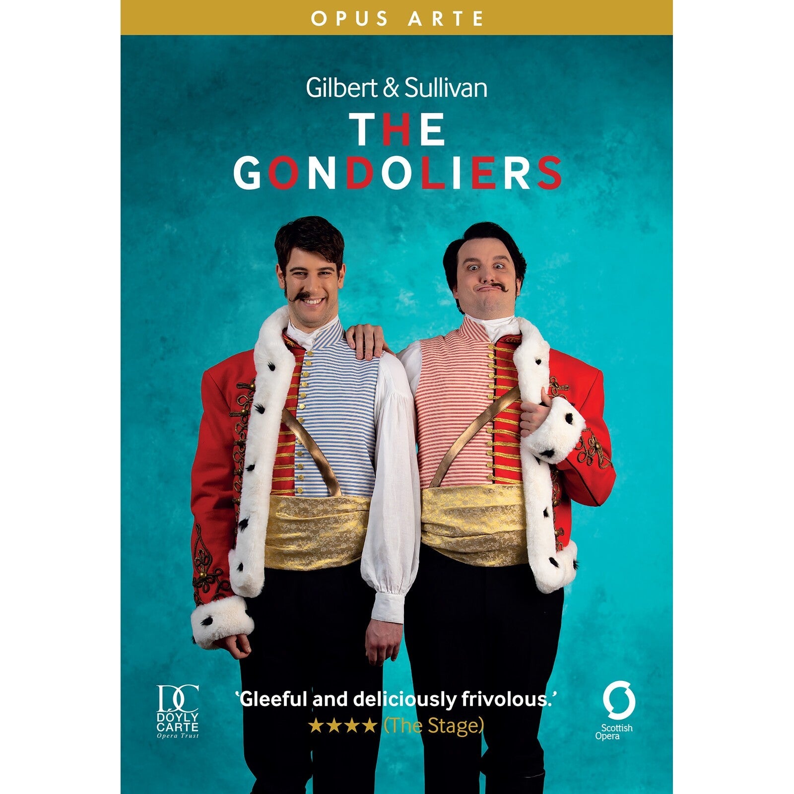 DVD cover for "The Gondoliers" featuring two men in ornate red coats.