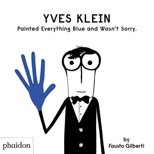 Book cover: cartoon man with blue hand, black suit, and glasses.