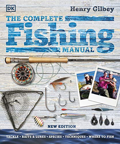 Book cover for The Complete Fishing Manual featuring fishing gear and photos on wood background.