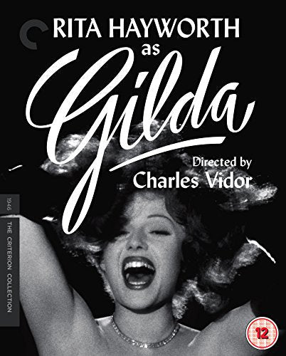 Black and white Blu-ray cover featuring Rita Hayworth laughing with arms raised.