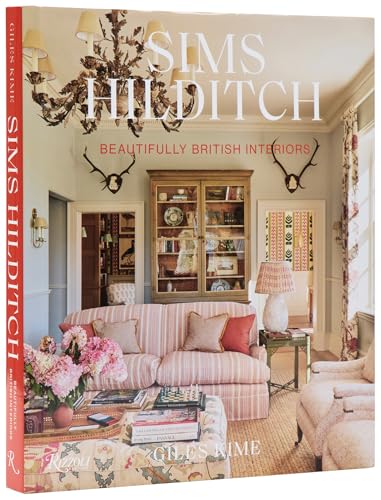 Book cover: interior design with a pink striped sofa and antler decor.