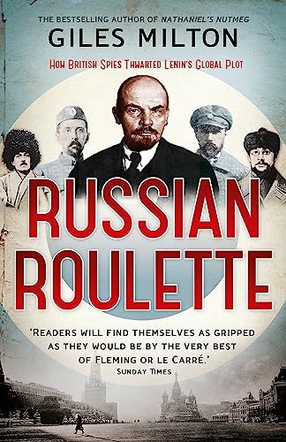 Book cover: "Russian Roulette" featuring Lenin and other figures in fur hats.