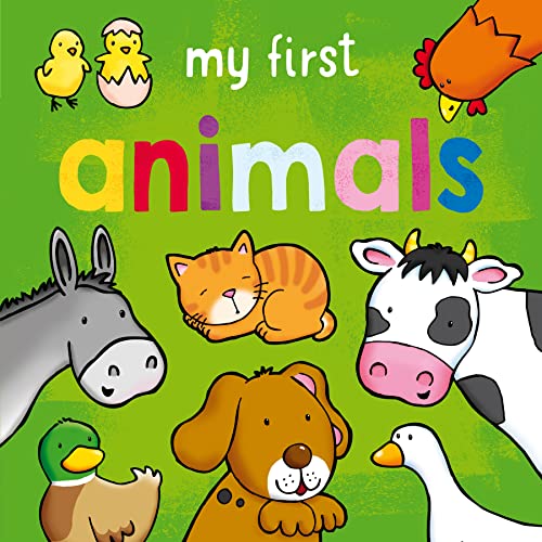 Colorful children's book cover featuring illustrated farm animals.