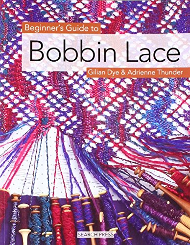 Book cover for Beginner's Guide to Bobbin Lace featuring purple and pink lace work.