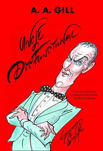 Book cover with caricature of a man in a suit, red background.