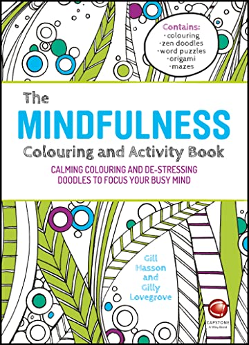 Cover of "The Mindfulness Colouring and Activity Book" with colourful doodles.
