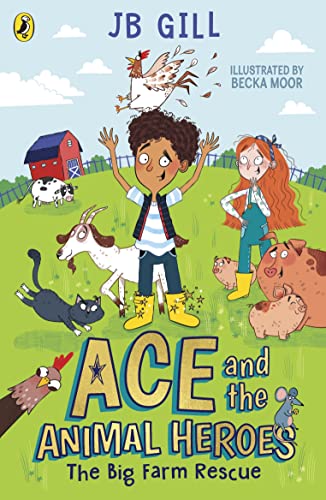 Children's book cover featuring a boy, girl, and various farm animals in a field.
