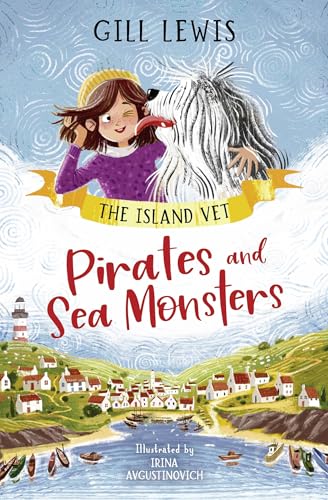 Book cover: girl with sea monster, coastal town, and title text.