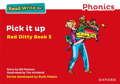 Red book cover with illustration of a girl carrying colorful blocks.