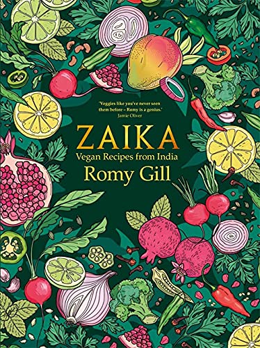Book cover with illustrated fruits, vegetables, and the title “Zaika”.