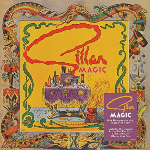 Vinyl record cover: "Magic" by Gillan, with ornate, colorful illustration.