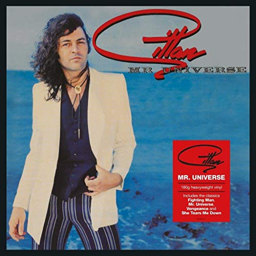 Ian Gillan portrait on "Mr. Universe" vinyl record cover, blue background.
