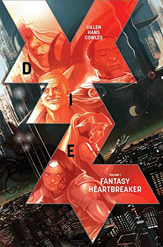 Graphic novel cover featuring character portraits arranged in a large V-shaped red frame.