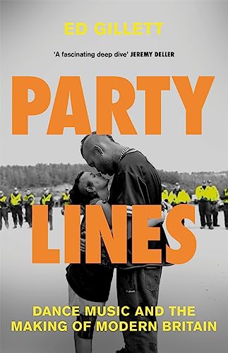 Book cover: "Party Lines" with a couple embracing, police in background.