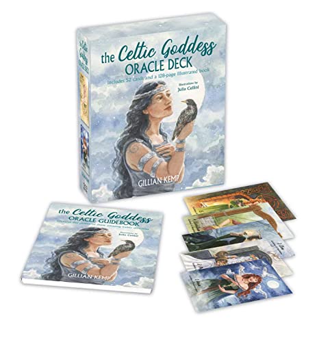 Celtic Goddess Oracle Deck box and guidebook with sample cards displayed.