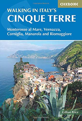 Cover of a walking guide to Cinque Terre, Italy, with coastal view.