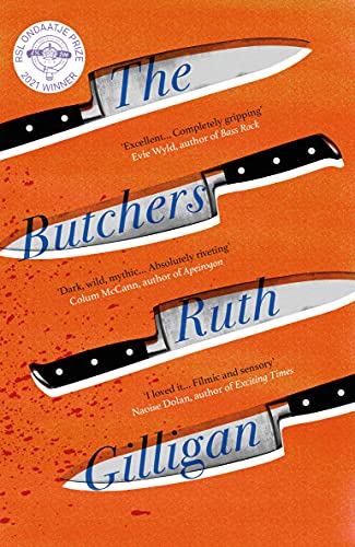 Book cover: "The Butchers" by Ruth Gilligan, with knives and red splatters.