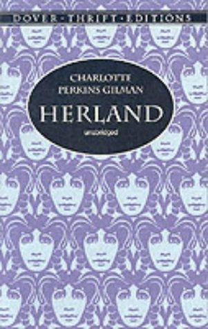 Purple book cover with repeating face patterns and "Herland" title.