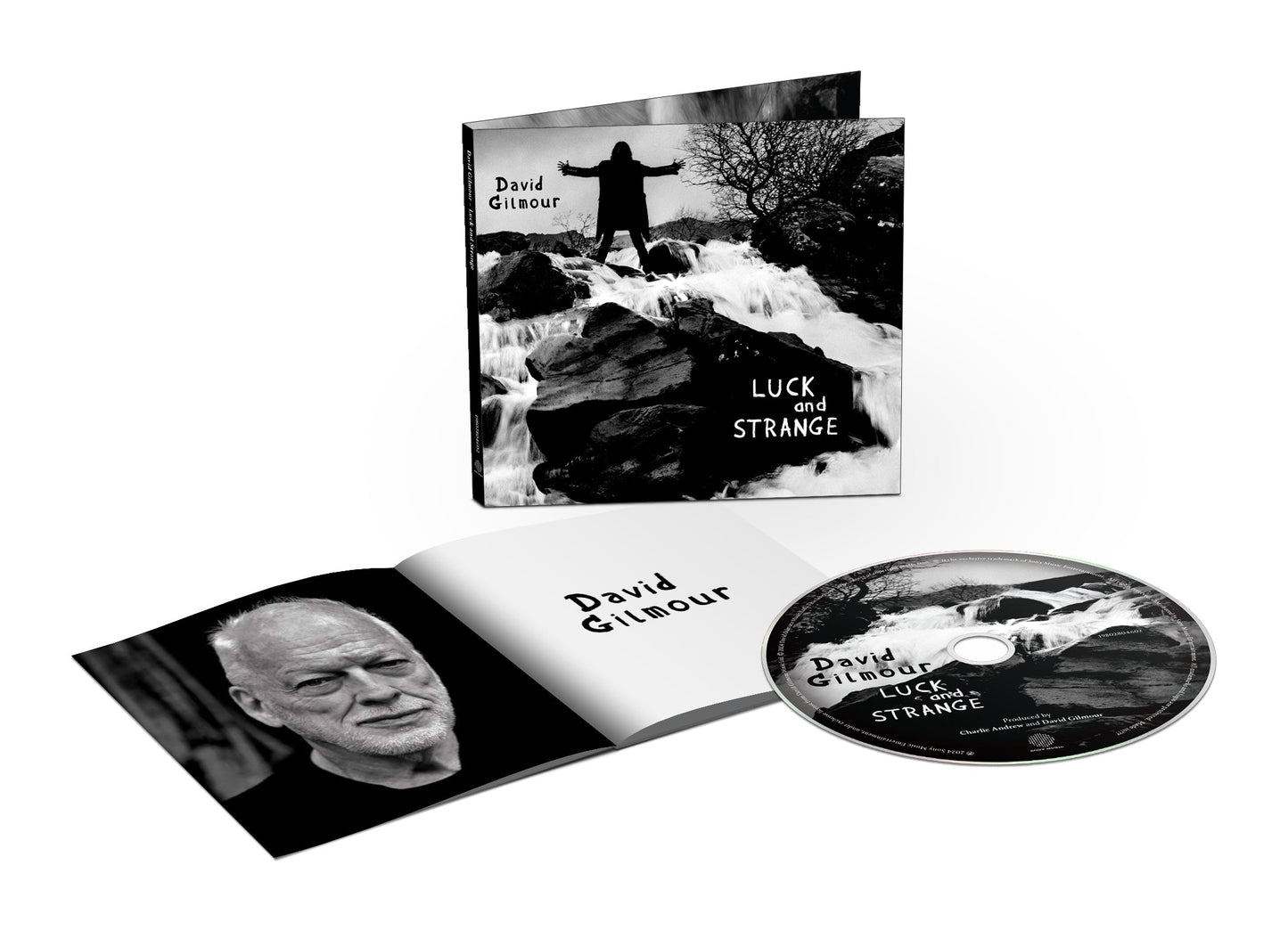David Gilmour "Luck And Strange" CD case open with disc visible.