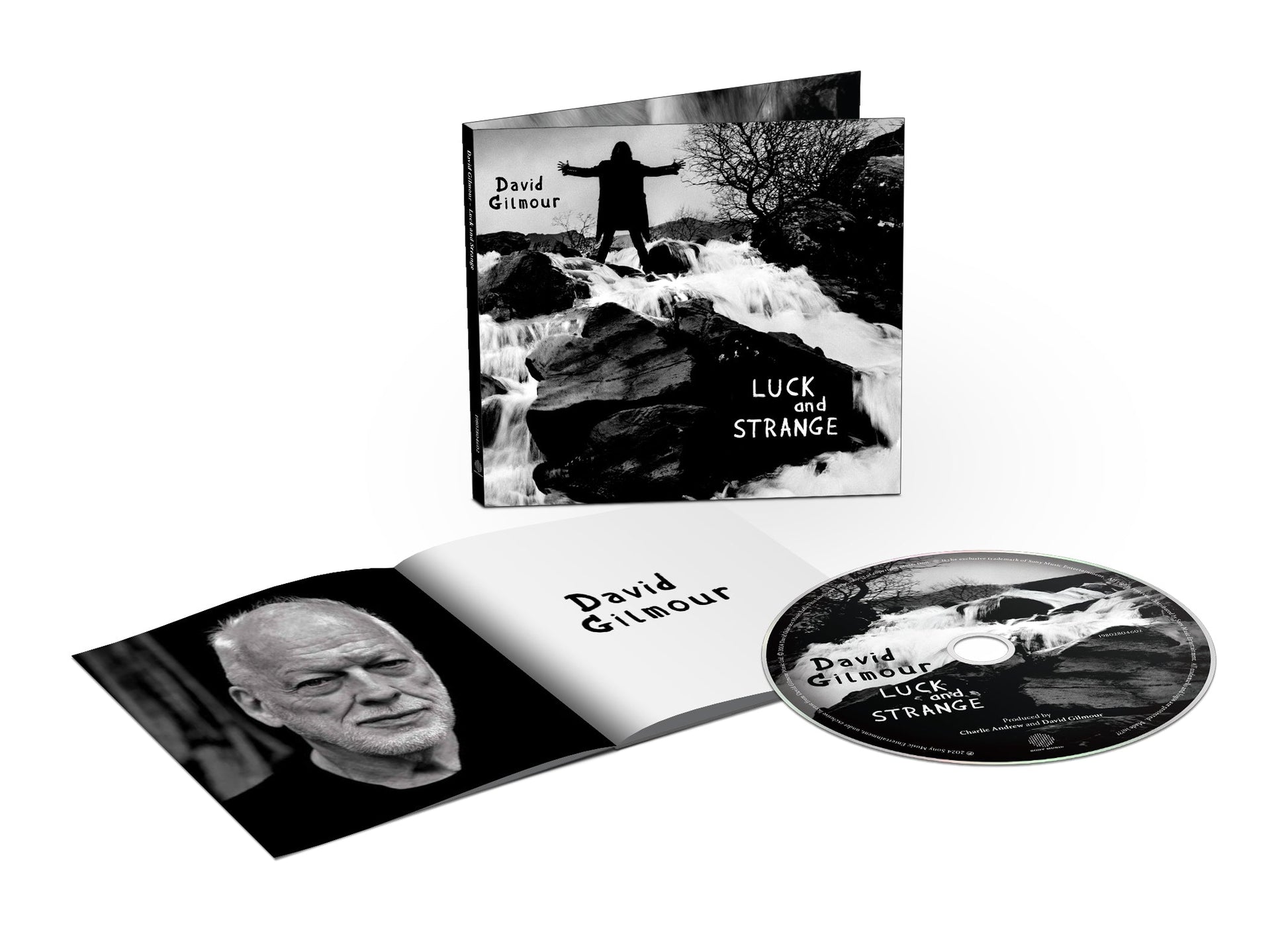 David Gilmour "Luck And Strange" CD case open with disc visible.