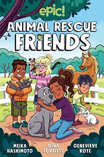 Book cover: children with rescued animals in a rural setting.