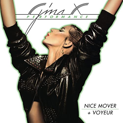 Woman in leather jacket with arms raised, album cover for Gina X.