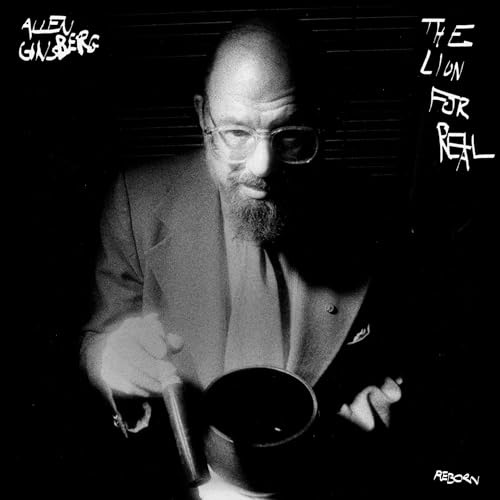 Black and white portrait of Allen Ginsberg holding a bowl, with album title text.