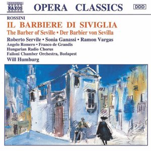 CD cover for Rossini’s *Il barbiere di Siviglia* with a painted street scene.