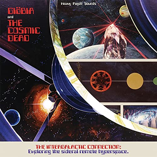 Vinyl record cover depicting planets, crystals, and cosmic imagery.