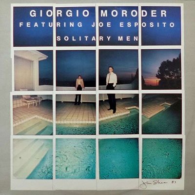 Record cover with a grid of photos featuring men and a swimming pool.