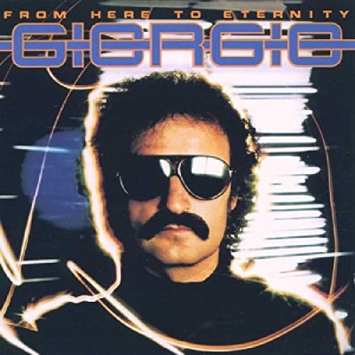 Giorgio Moroder album cover featuring the artist in sunglasses.