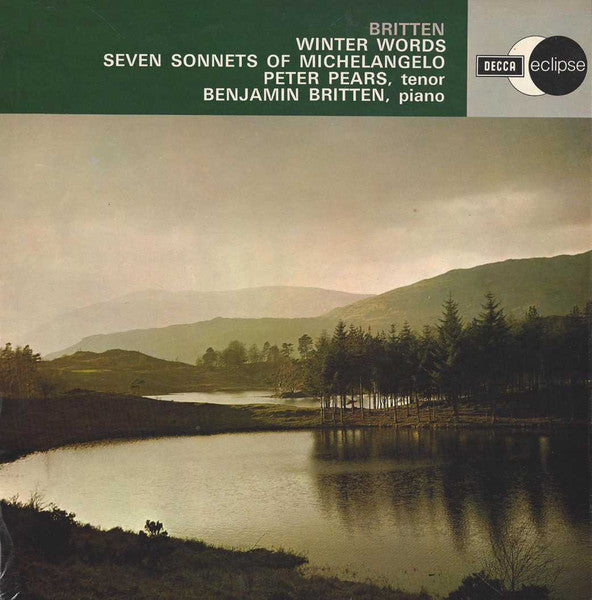 Album cover for "Seven Sonnets of Michelangelo" by Britten, landscape scene.