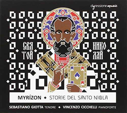 "CD cover featuring Saint Nicholas illustration with geometric pattern and text on black background."