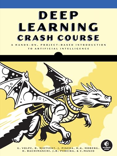 Book cover titled Deep Learning Crash Course featuring an illustration of a flying dragon.