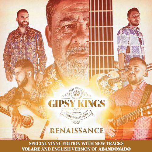 Album cover for Gipsy Kings’ “Renaissance” featuring multiple musicians and guitars.