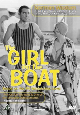"Black and white DVD cover with man and woman on a boat, yellow text."