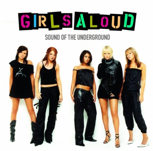 Five members of Girls Aloud posing against a white background on their album cover.