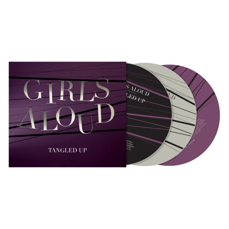 Girls Aloud “Tangled Up” CD case, with white text on a dark background.