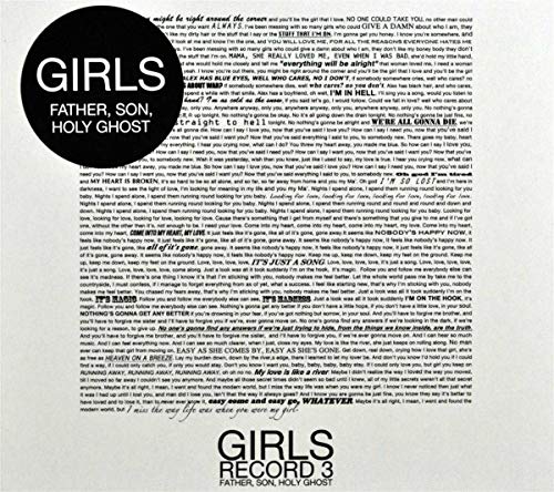 CD cover for Girls’ “Father, Son, Holy Ghost” with dense text overlay.