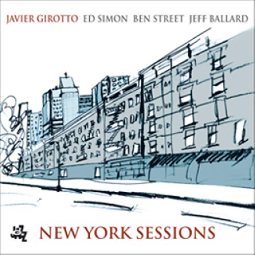 Sketch of New York street scene with buildings, titled "New York Sessions" by various artists.