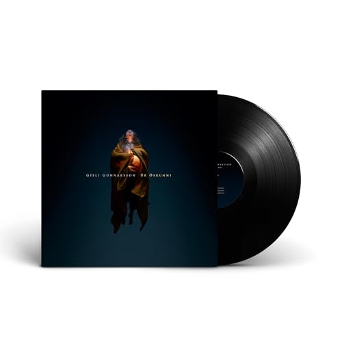 Black vinyl record with album cover featuring a hooded figure.