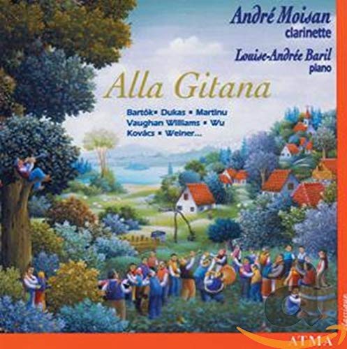 CD cover depicting a colorful, idyllic village scene with musicians.